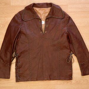 Vintage Western-style Hand Stitched Brown Leather Women's Jacket, Size 36